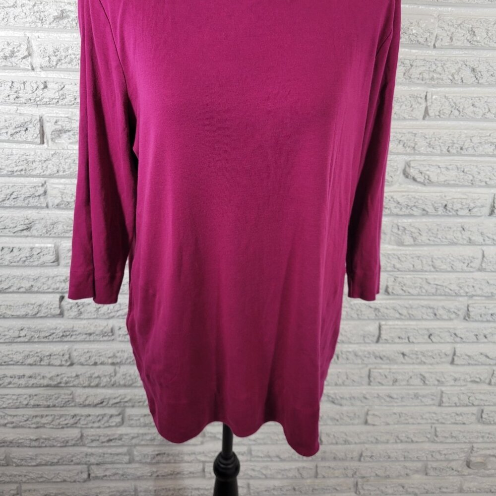 Chicos Womens Top XL Purple 100% Cotton 3/4 Sleeve Pullover Casual Knit PUR6E - Picture 4 of 9
